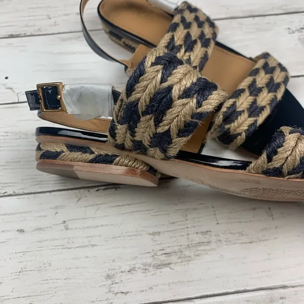 Tory Burch Lola Jute Sandals Woven Nautical Summer Boho Blue Heeled Navy Blue - Image 5