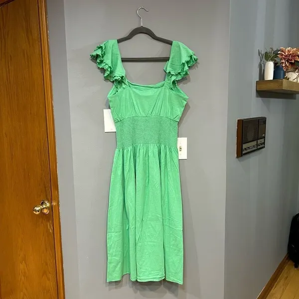 Nation LTD Anthropologie Brittani smocked waist‎ midi dress green size M NWT - Image 6