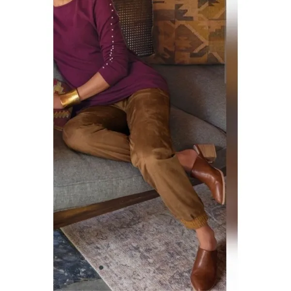 NWT Soft Surroundings Estancia Faux Suede‎ Jogger Ankle Saddle Brown Sz PXL - Image 2