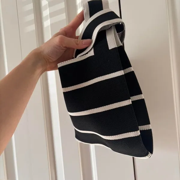 Black white striped tote - Image 2