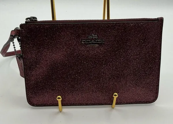 A Rare HTF Vintage Sparkling Burgundy Glitter Coach New York Zip Wristlet - Image 2