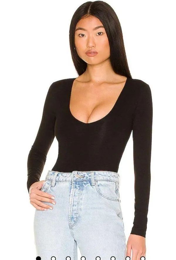 All The Way Deep V Neck Bodysuit in Black - Image 3