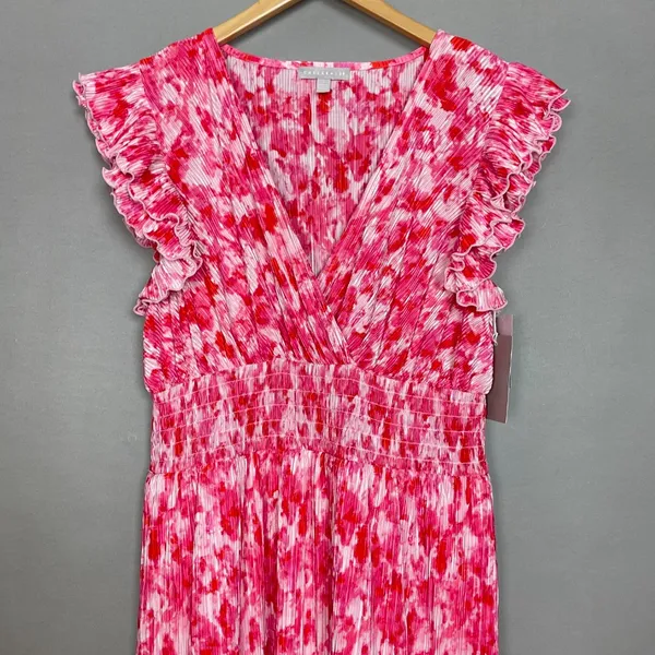 Chelsea28‎ Dress Flutter Sleeve Plissé Midi Dress NWT Pink Red Artful Petals Lrg - Image 4