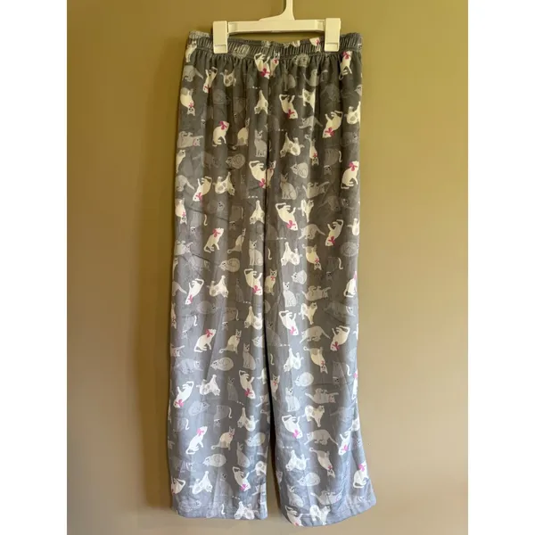 Karen Neuburger Womens Grey Cat‎ Print Fleece Pajama Set Long Sleeve RZ0029M M - Image 4