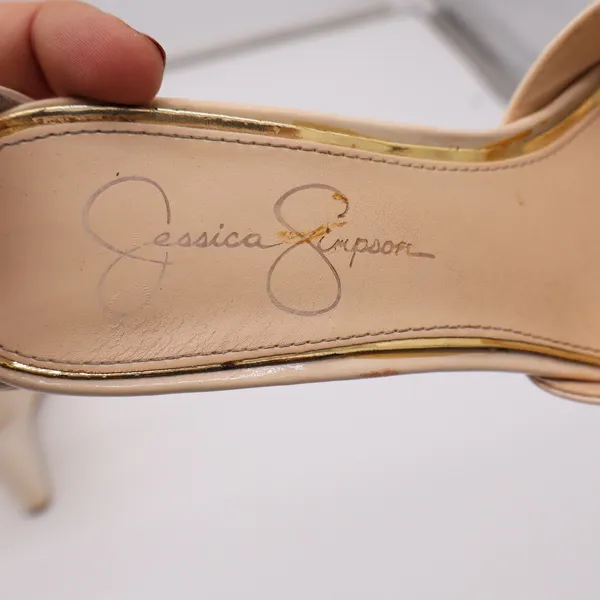 Jessica Simpson Wedge Sandals Womens 8 Leehi Nude Patent Ankle Strap Fair - Image 6