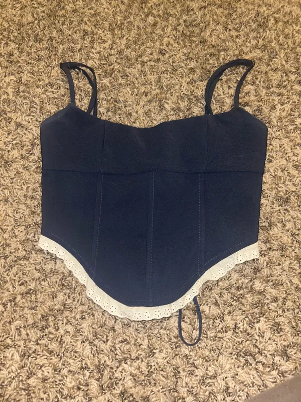 Edikted Top Corset and skirt set navy and white - Image 4