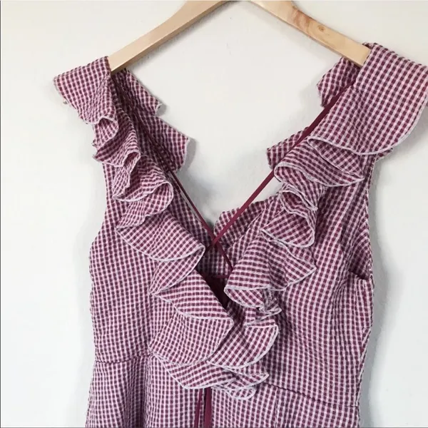 WAYF Gingham Ruffle Hem Mini Dress Medium Cottagecore Summer Picnic NWOT - Image 6