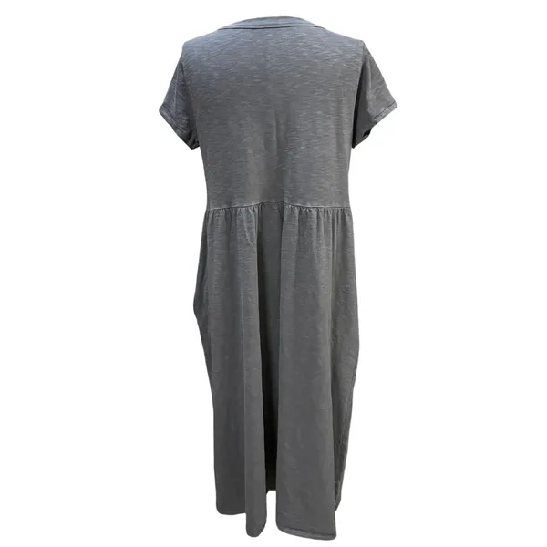 Universal Thread L Gray Slub Knit Midi Babydoll Dress Short Sleeve Pockets Soft - Image 4