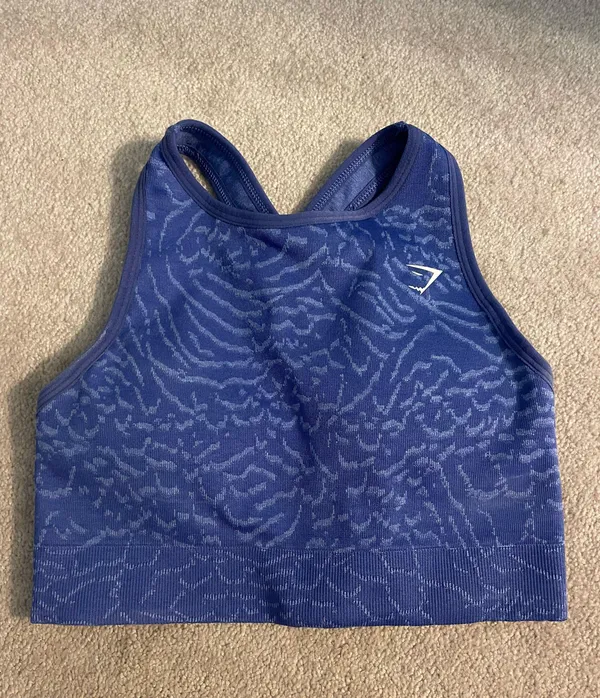 Blue Animal Print Gym Shark High Neck Sports Bra - Image 2