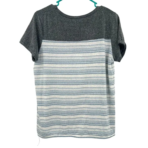 BKE Size Medium Shirt Gray Blue Striped V‎ Neck Short Sleeve Casual Neutral - Image 2