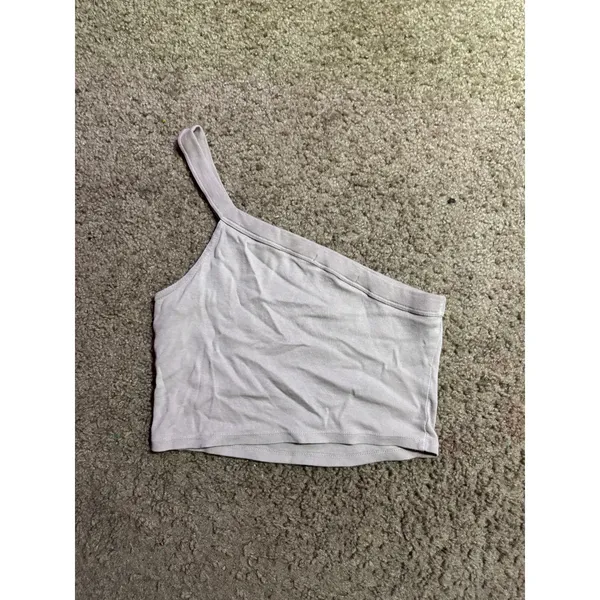 Brandy Melville Womens One Shoulder Crop Top Beige‎ Ribbed Asymmetrical Tank OS - Image 3