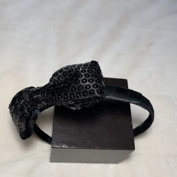 Black Sequin Bow Headband Satin Wrapped Coquette Hair Accessory One Size - Image 4