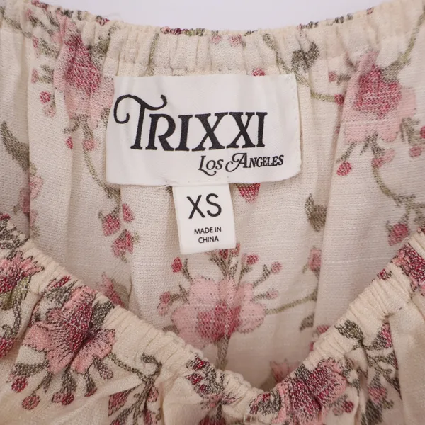 Trixxi Los Angeles Floral Smocked Midi Dress Cream Pink XS Peasant - Image 2