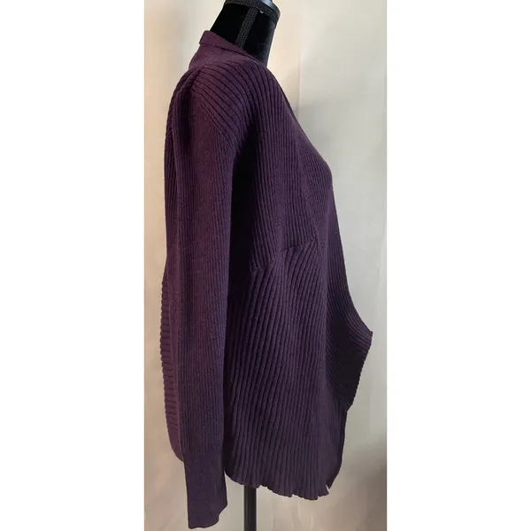 Eileen Fisher Womens XS Cardigan Sweater Purple Merino Wool‎ Ribbed Open Front - Image 4