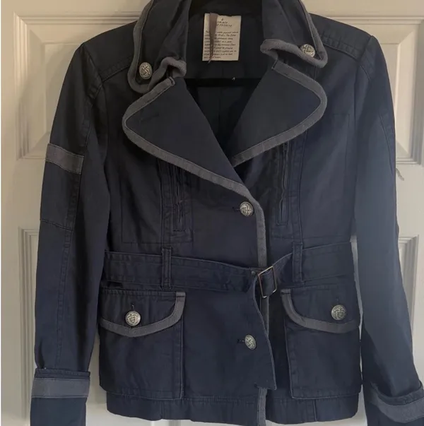 EUC Anthropologie Gramercy Peacoat Blazer Jacket Blue Military Style Coat Sz 6 - Image 5