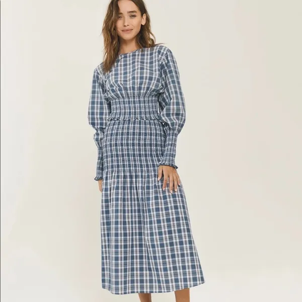 Something Navy Blanche Smocked Midi Dress Plaid Size XL SWED000212 Maternity‎ - Image 4