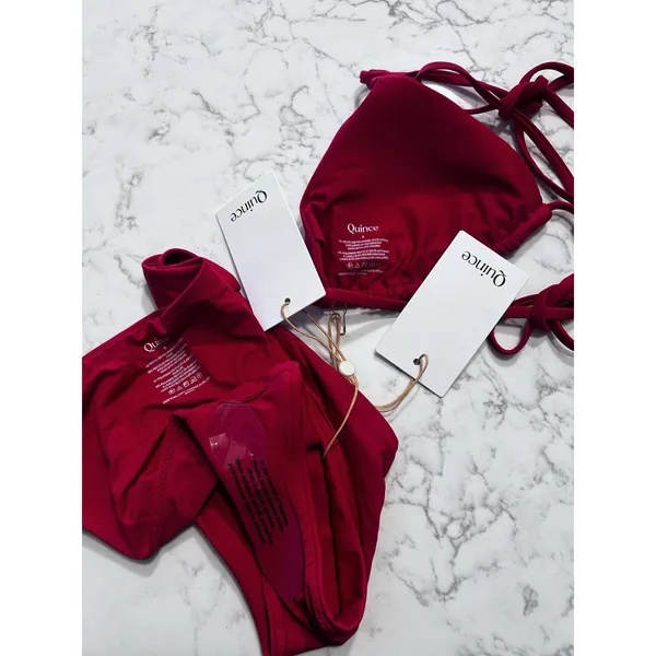 NWT Quince Cherry Red Italian Triangle Bikini Top & Low Rise Bottom Set Small - Image 3
