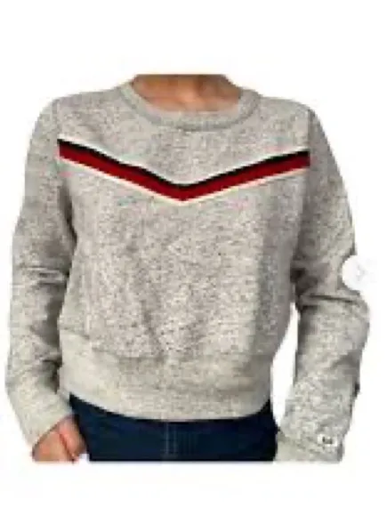 Abercrombie & Fitch Gray Cropped Fleece Sweatshirt Womens M Retro Stripe Y2K Top - Image 16