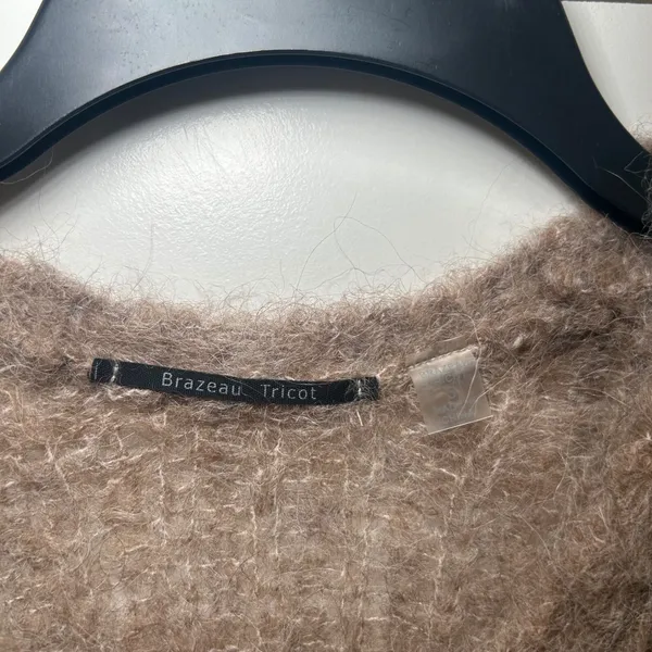 Brazeau Tricot Alpaca Blend Fuzzy Open Knit Sweater Taupe Brown Size 3 L - Image 3