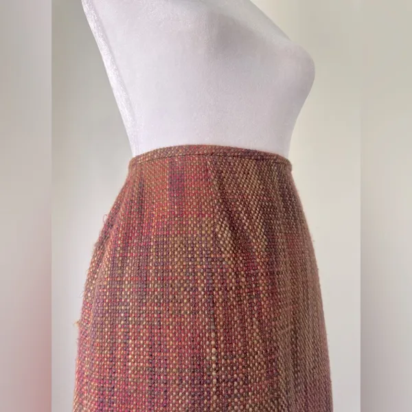 Vintage ‘00s Liz Claiborne Brown & Burgundy Textured Knee Length Skirt - Image 4
