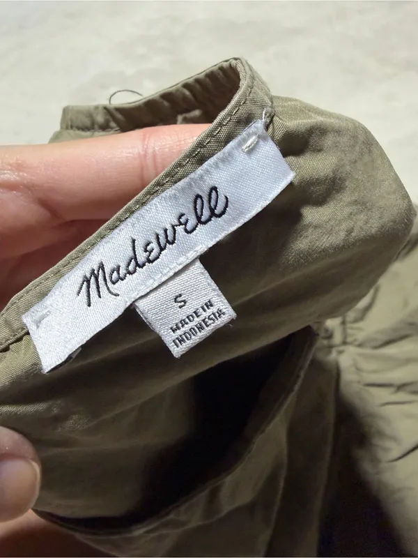 Madewell Olive Tiered Button-Front Short Sleeve Dress small - Image 8