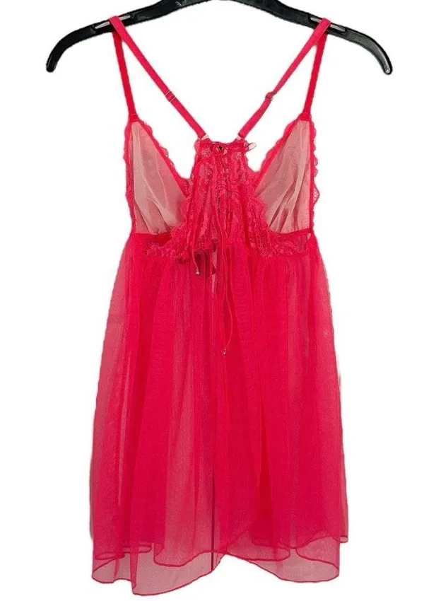 Victoria’s Secret Neon Pink Sheer Lace Babydoll Slip Sz Medium Intimates - Image 2