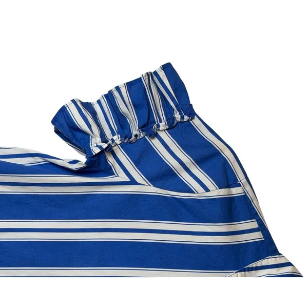 J Crew Amelia Shirt Dress Women 0 Blue White Striped Ruffle Hem Preppy Nautical - Image 8