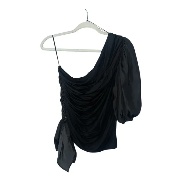 Anthropologie Dolan‎ Black Ruched One Shoulder Top, Medium - Image 4