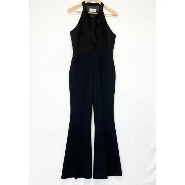 Line + Dot Freya Jumpsuit Halter Tie Wide Flare‎ Leg Black Sleeveless Women's L - Image 3