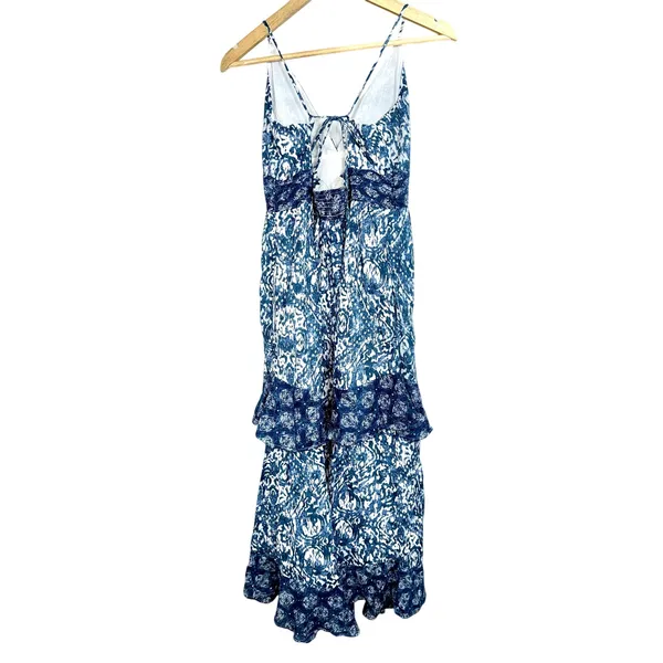 Abercrombie & Fitch Blue White Abstract Tiered Sleeveless Maxi Dress Womens Sz M - Image 2