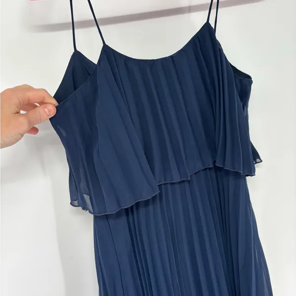 NWT Asos Lined Pleated Chiffon Dress, Navy Blue - Image 9