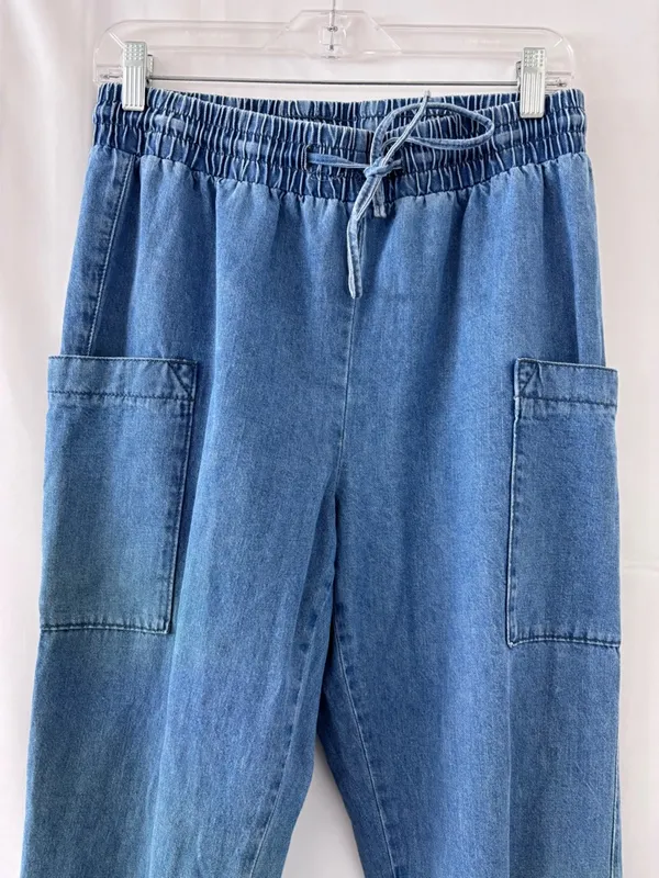 Indigo Rein Denim Joggers Size Large – Blue Elastic Waist Cargo Style - Image 4