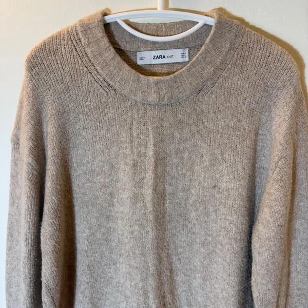 Zara Knit Crewneck Sweater Size Small Oatmeal Beige Ribbed Pullover - Image 2