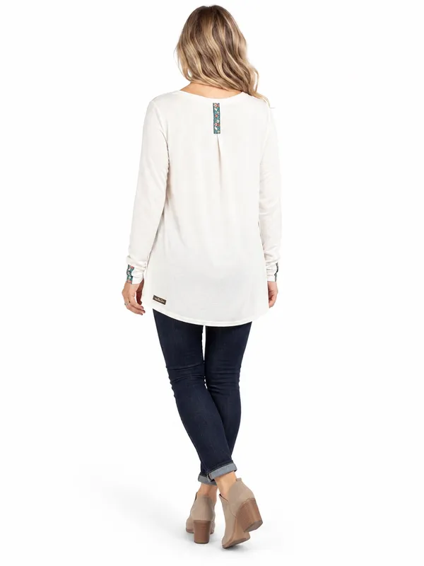 Matilda Jane White Long Sleeve Floral Trim High Low Tunic Top Size S - Image 4