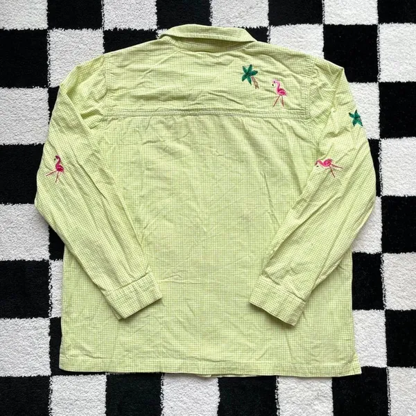 Quacker Factory Green Gingham Beaded Flamingo Top - Image 2