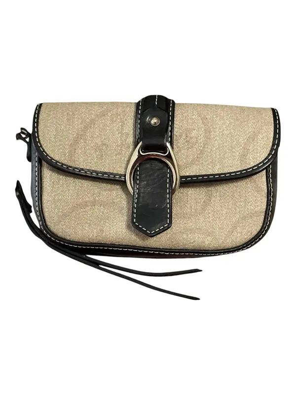 Dooney & Bourke Vintage Tan Canvas Flap Wristlet Black Leather Trim - Image 2