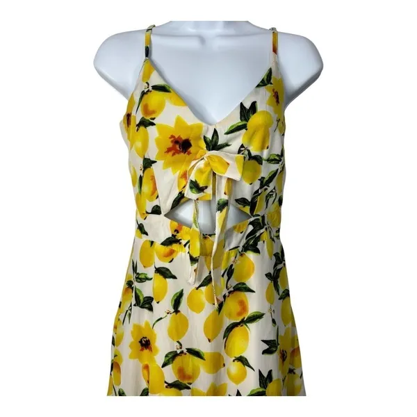 Boohoo‎ Lemon Print Sundress Yellow Fruit Floral Cutout Summer Coquette Vacation - Image 7