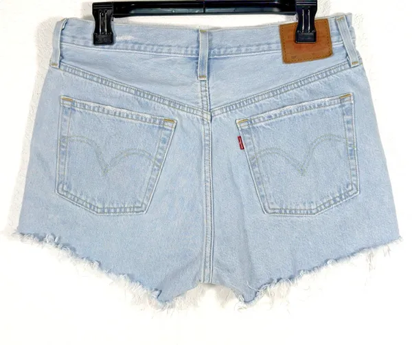Levi’s Premium 501 Women’s W30 High Rise Cutoff Denim Shorts Distressed Blue - Image 3