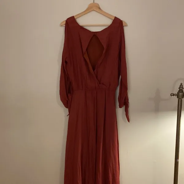 Joyfolie Dress Mauve Pink High Low Long Sleeve Ruffle Cut Out Maxi Size Medium - Image 6
