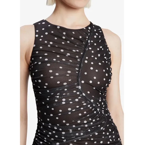 Bardot Felicia Spot Mesh Midi Dress Black‎ Polka Dot Ruched Sleeveless US 4 NEW - Image 10