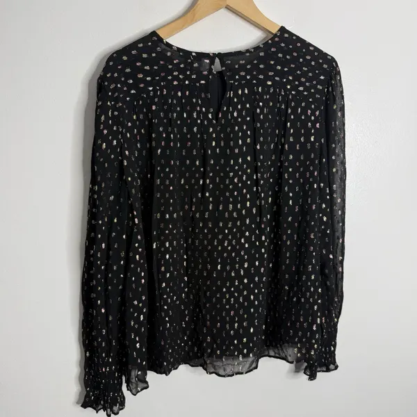 NWT‎ Ann Taylor Metallic Clip Shirred Top Black Medium Minimalist Career Office - Image 3