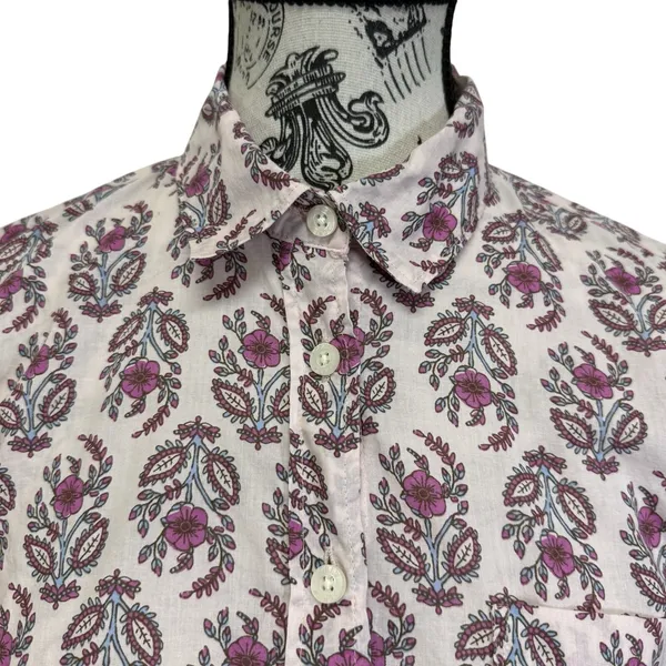 J.Crew Women's Sz S Pink Floral‎ Button-Down Shirt Long Sleeve Cotton Blouse - Image 3