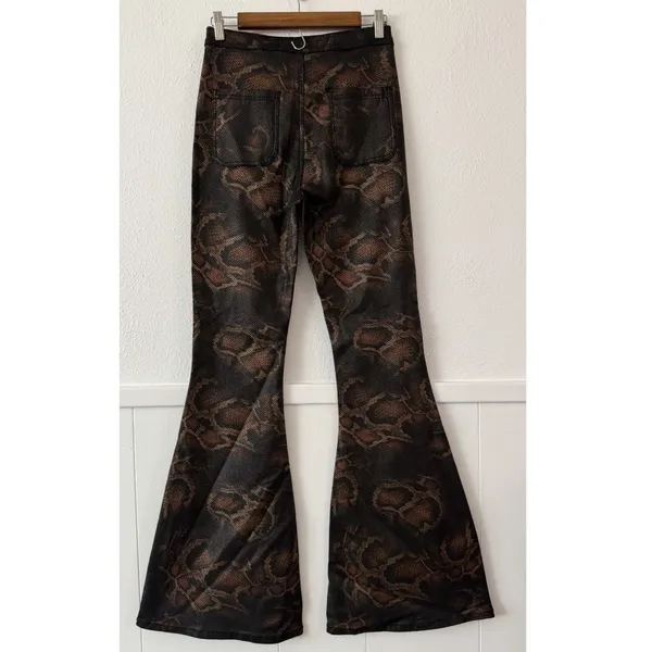 Willow Boutique XL Brown Snake Print Flare Pants High Rise Stretch Bell Bottom - Image 6