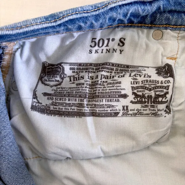 Levis 501 S High Rise Skinny Jeans Light Wash Raw Hem‎ Button Fly Denim 31x28 - Image 14