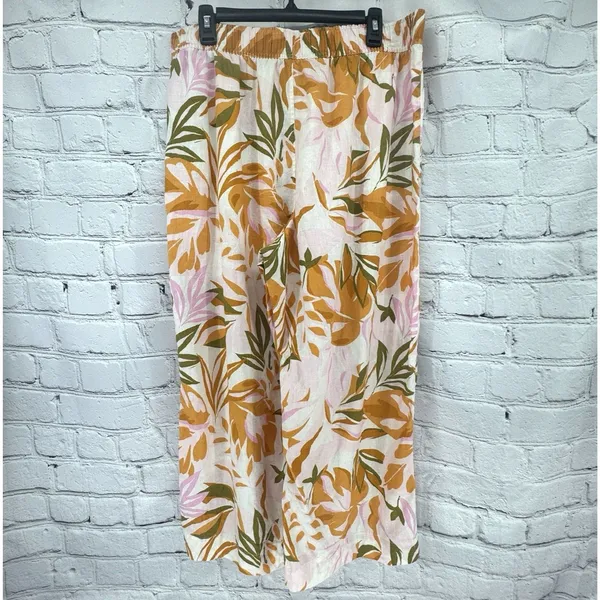 C&C California Linen Pants Women's XL Cropped Wide Legged Tropical Coastal - Image 3