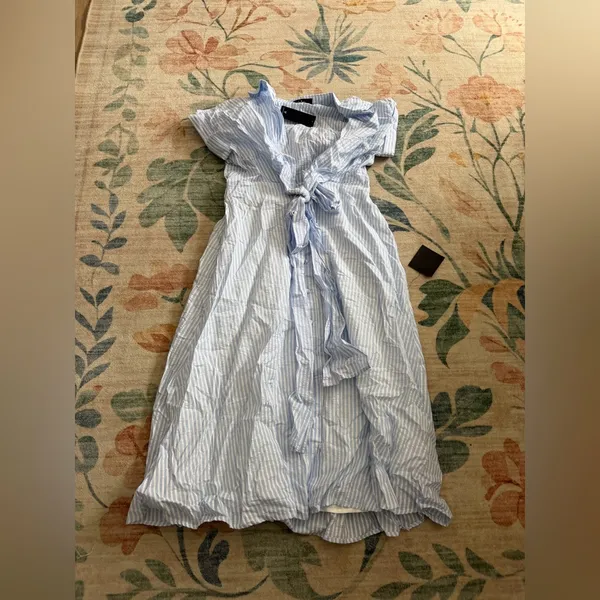 Lulus Adorable Impression White and Blue Midi Dress With Pockets - Image 5