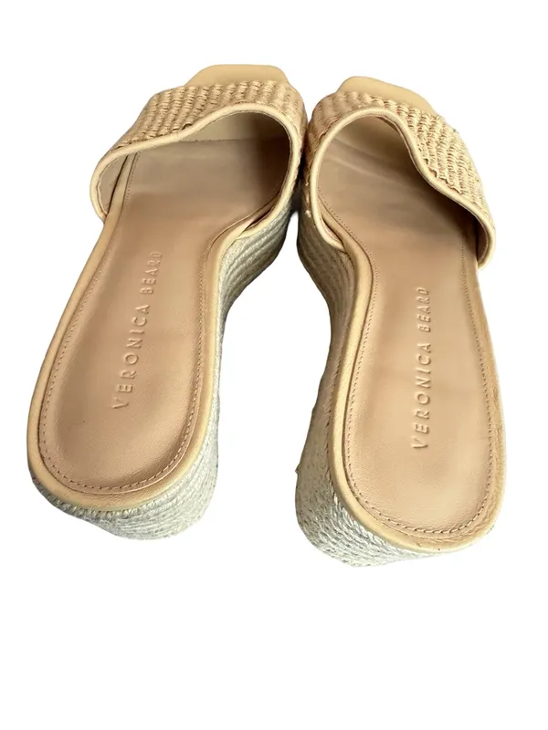 Veronica Beard Cream Woven Raffia Espadrille Wedge Sandals Slide Size 7 Women's - Image 10