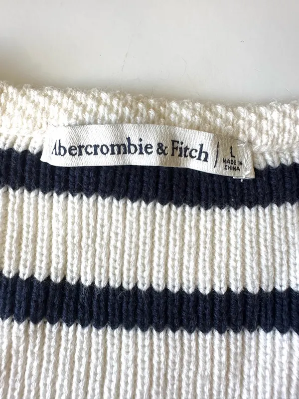 Abercrombie & Fitch Navy and White Striped Knit Tank Top Women’s‎ Sz Large - Image 4