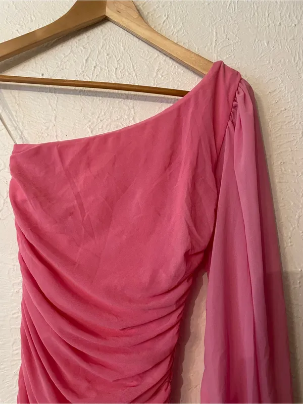 Hello Molly hot pink Not History One-Shoulder Hot Pink Ruched Body-con Dress XS - Image 7