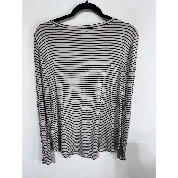 Old Navy XL‎ Tan Black Striped Long Sleeve T-Shirt Women's Casual Soft Knit - Image 5